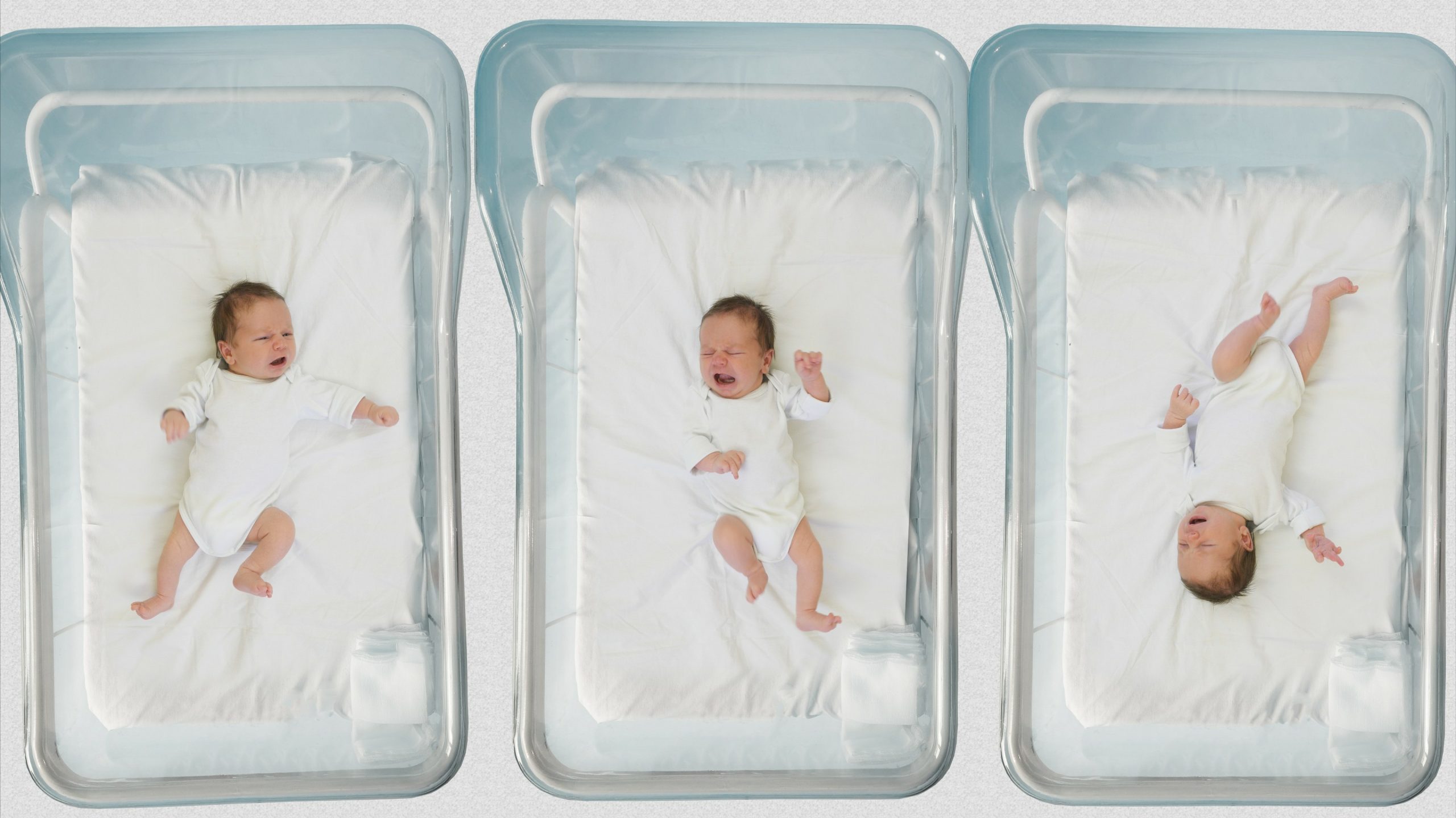 Funny babies moving hands and legs in hospital beds, newborn activity Newborn Ear Deformities